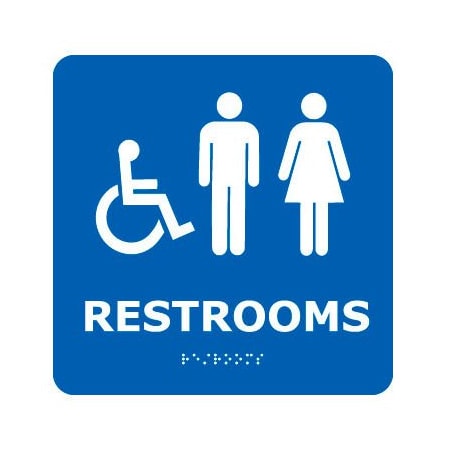 National Marker Co Graphic Braille Sign - Restrooms - Blue ADA9WBL